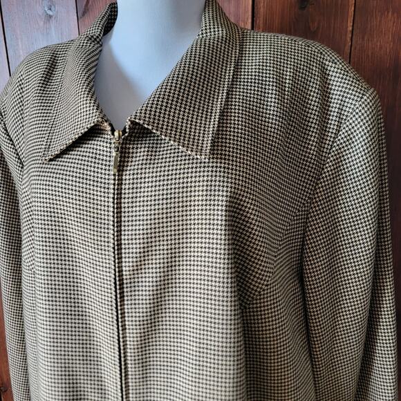Vintage Joan Leslie Women Plus 24W Houndstooth Blazer Tan Black Shoulder Pad Zip - Picture 7 of 12